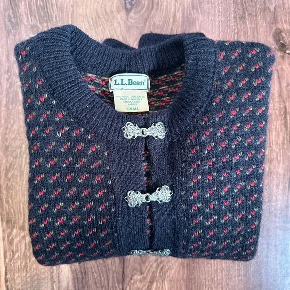 LL Bean | Vintage Nordic Wool Sweater - red blue chunky winter small - Picture 4 of 8